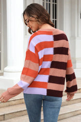 Color Block Striped Knit Sweater - View 9 | TEVQA