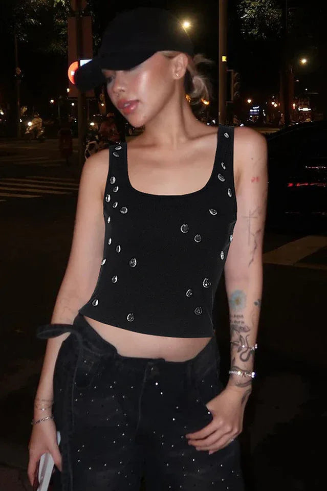 Ribbed Crystal Tank Top - View 10 | TEVQA