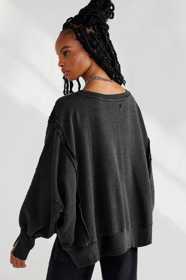 Oversized Contrast Trim Sweatshirt - View 11 | TEVQA