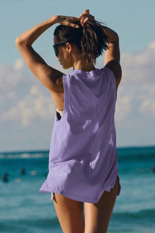 Relaxed V-neck tunic tank top - View 19 | TEVQA