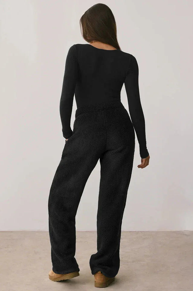 Cream Ribbed Sweetheart Neck Long Sleeve Top - TEVQA