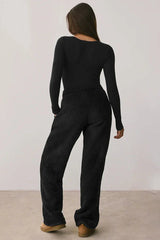 Cream Ribbed Sweetheart Neck Long Sleeve Top - TEVQA