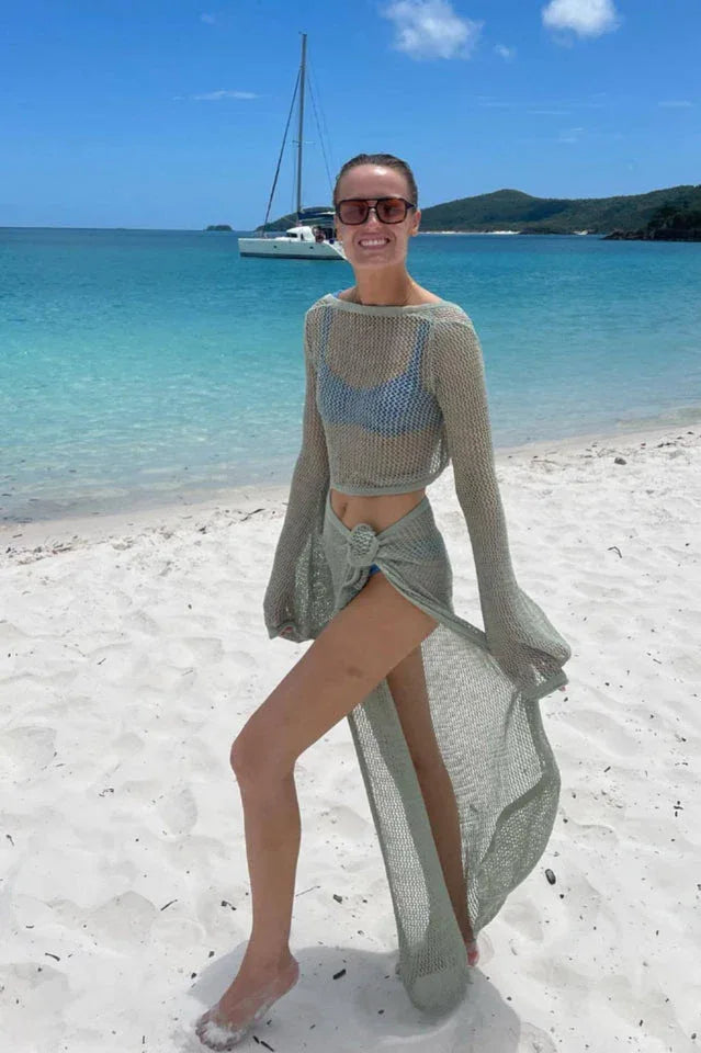Crochet knit set with maxi skirt and cropped top - View 26 | TEVQA