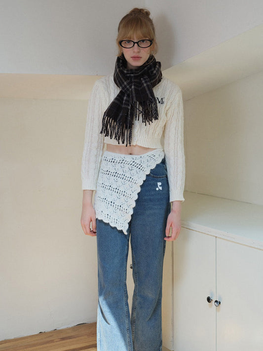 Unisex Brown Plaid Wool Blend Scarf