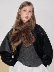 Gradient Leopard Faux Fur Scarf Brown