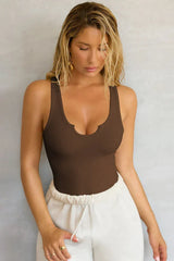 Jet Black Notched Neck Ribbed Tank Top - View 15 | TEVQA