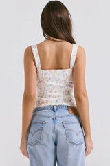 Chicca White Posy Print Top | Floral Hook-Front Tank & Tie Detail - TEVQA