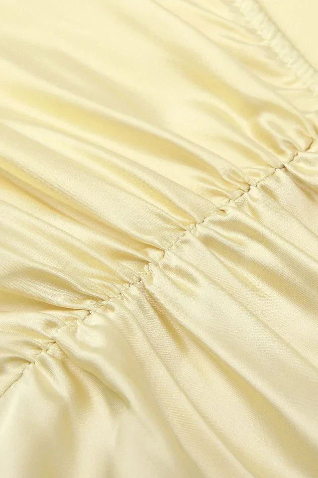 Yellow satin maxi dress with cowl neckline and strappy back - View 9 | TEVQA