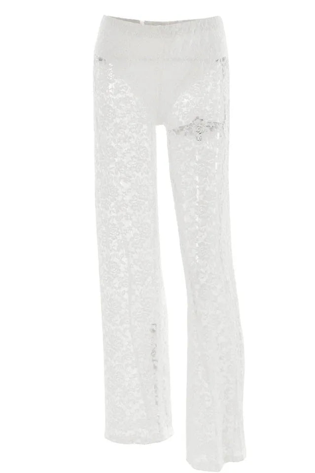 Lace Wide Leg Trousers - View 24 | TEVQA