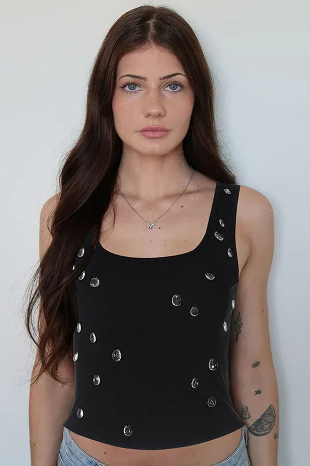 Ribbed Crystal Tank Top - View 11 | TEVQA