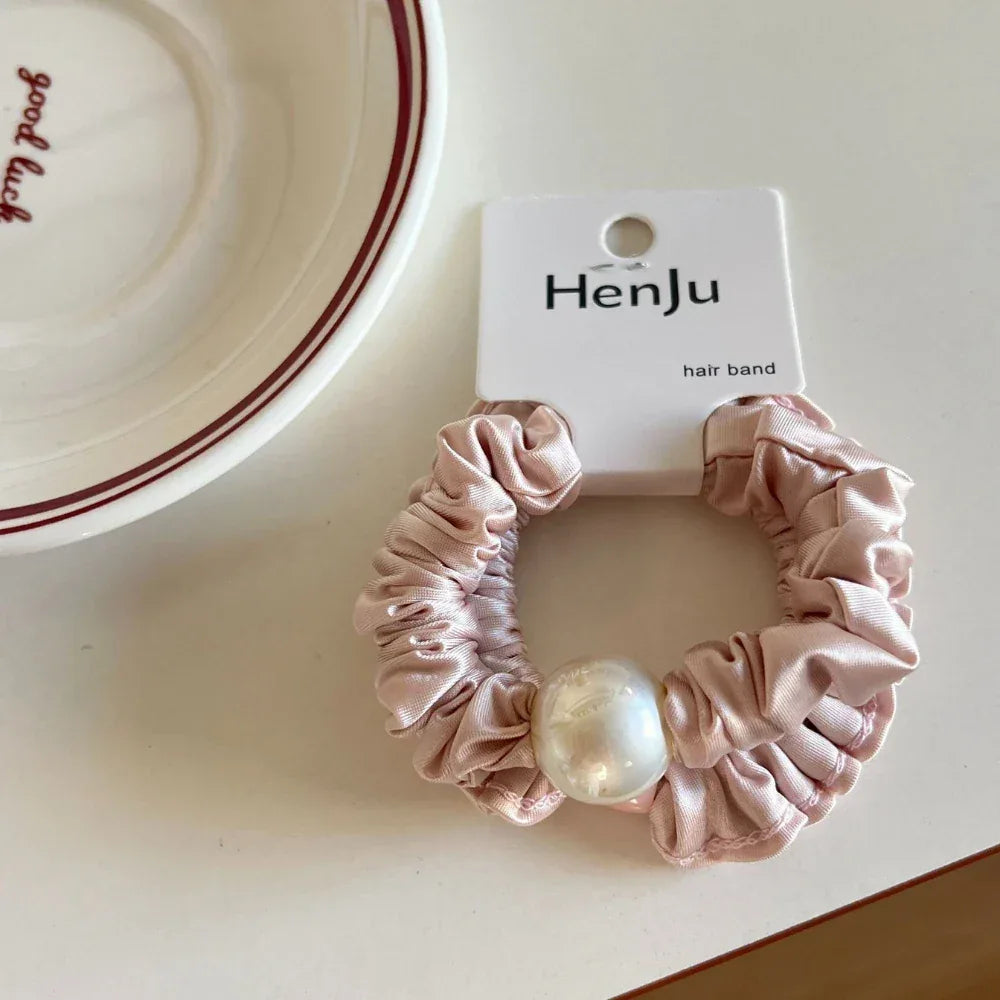 Satin scrunchie with faux pearl detail - View 7 | TEVQA