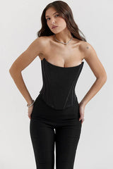 Genevieve Red Satin Lace-Up Corset Top - View 10 | TEVQA