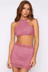 Crochet Halter Top and Mini Skirt Set - View 14 | TEVQA