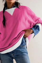 Comfy Chic Contrast Trim Oversized Sweatshirt - TEVQA