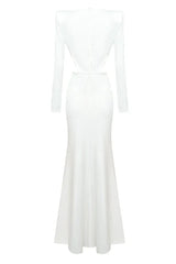 Long sleeve ruched dress with V-neckline and brooch - View 10 | TEVQA