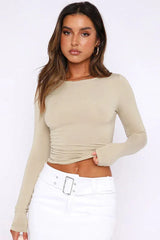 Fitted long sleeve crew neck top - View 8 | TEVQA