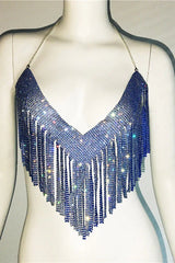 Sparkling Crystal Chainmail Crop Top - Backless Rhinestone Metal Mesh Cami - TEVQA