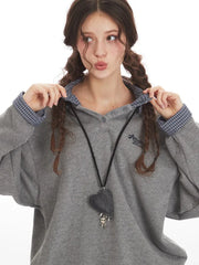 Vintage Grey Faux Layered Plaid Collar Sweatshirt - TEVQA