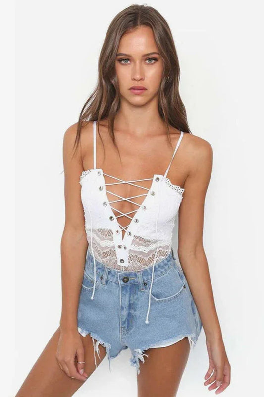 Hollow Out Lace Bodysuit & Lingerie - TEVQA