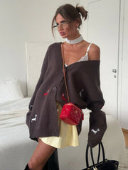 The "Puppy Love" Dachshund Embroidered Cardigan - TEVQA