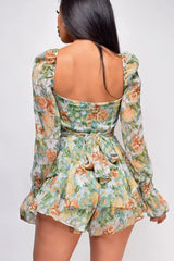 Floral shirred sleeve romper - View 14 | TEVQA