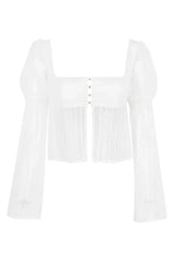 White chiffon puff sleeve square neck top - View 7 | TEVQA