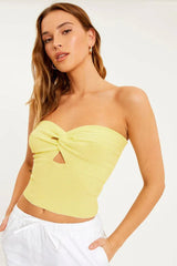 Merlaine Strapless Knotted Knit Crop Top - View 13 | TEVQA