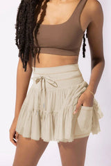 Pirouette Skort with Ruffled Tulle and Drawstring Waist - View 19 | TEVQA