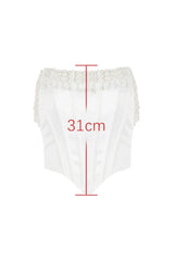 Aubrie Vintage Pearl Fringe Corset Top in cream satin - View 6 | TEVQA