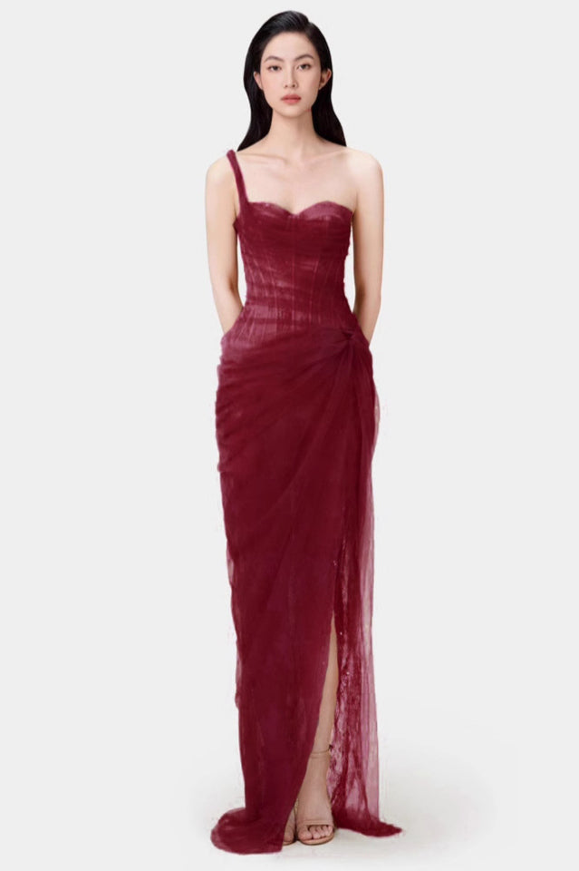 One Shoulder Lace Corset Maxi Dress | Dress In Beauty