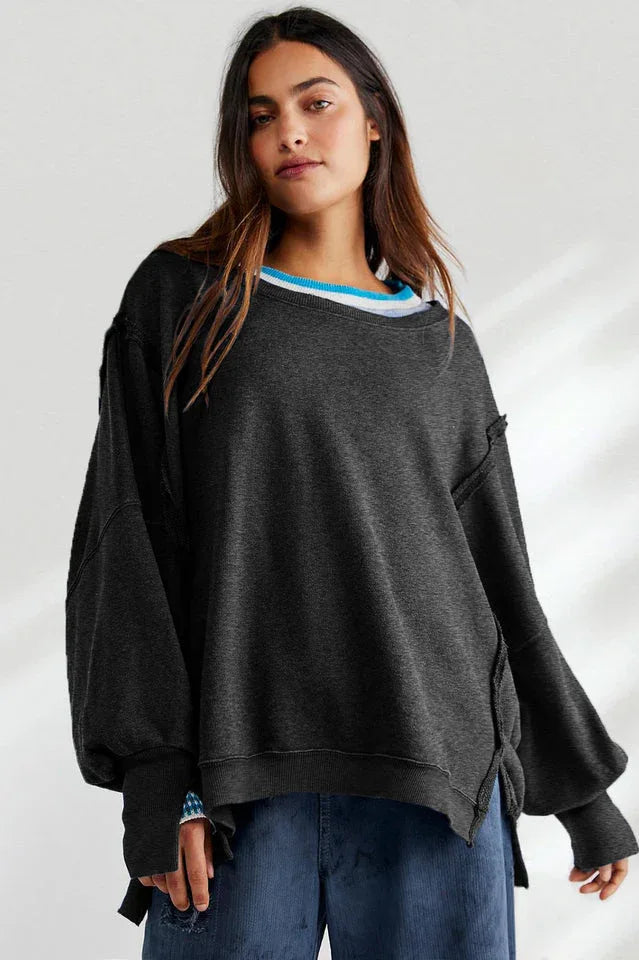 Oversized Contrast Trim Sweatshirt - View 12 | TEVQA