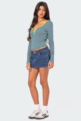 Buttoned Striped Long Sleeve T-Shirt | Dress In Beauty