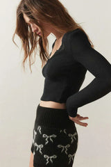 Coquette Ribbed Knit Crop Top - TEVQA