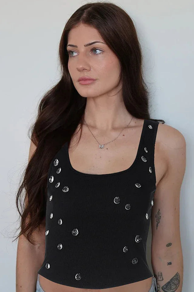 Ribbed Crystal Tank Top - View 12 | TEVQA
