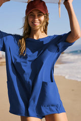 Oversized Crew Neck Romper with Open Back - View 22 | TEVQA