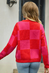 Checkerboard V-Neck Cardigan - View 11 | TEVQA