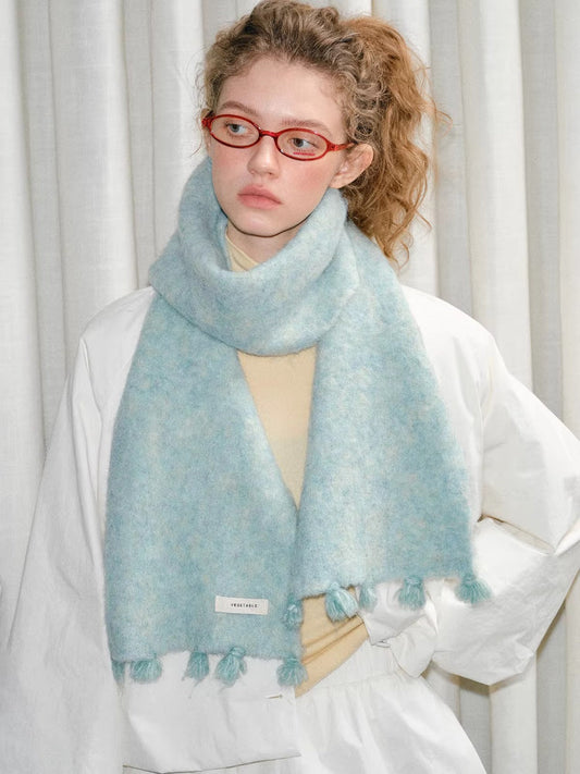 Mint Green Soft Fuzzy Knit Scarf with Tassels