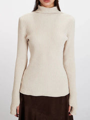 Minimalist Ribbed High Neck Knit Top - TEVQA