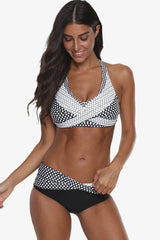 Plus size two-piece swimsuit with halter neck and high-waisted bottoms - View 23 | TEVQA