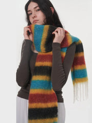 Rainbow stripe fuzzy knit scarf - View 8 | TEVQA