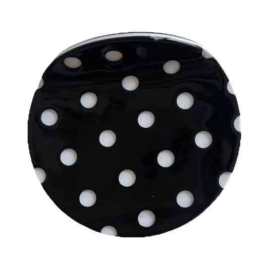 Acetate 2.5 Inch Round Hair Claw Clip - Polka Dot & Bow Print - TEVQA