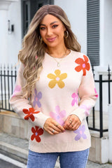 Retro floral knit pullover sweater - View 13 | TEVQA