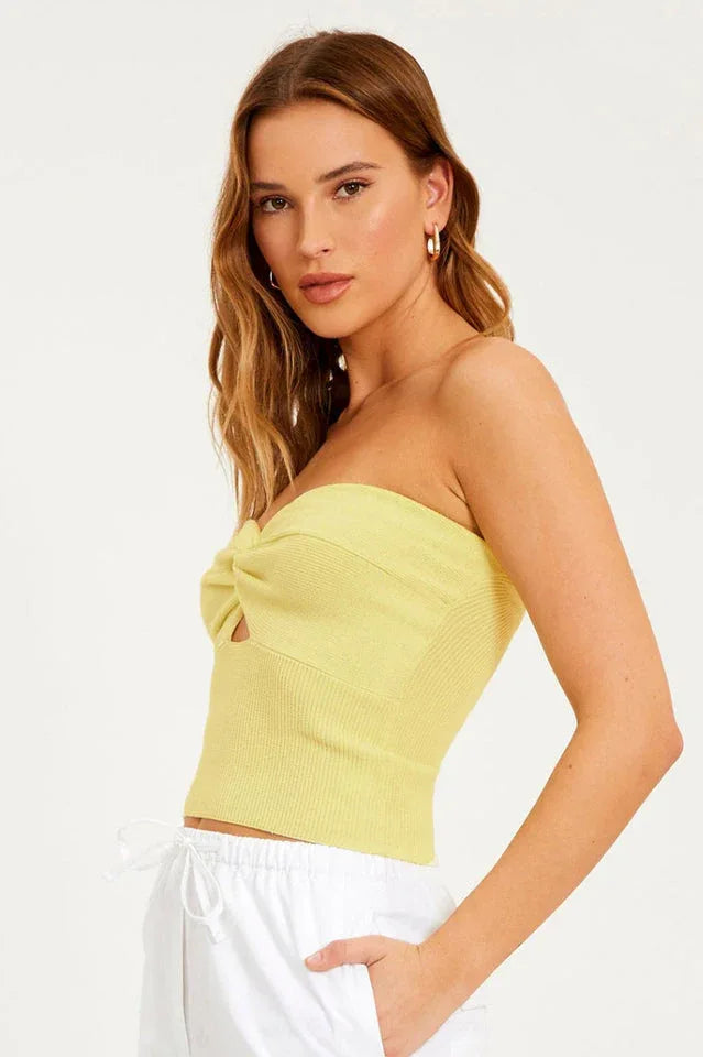 Merlaine Strapless Knotted Knit Crop Top - View 14 | TEVQA