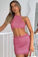 Crochet Halter Top and Mini Skirt Set - View 19 | TEVQA
