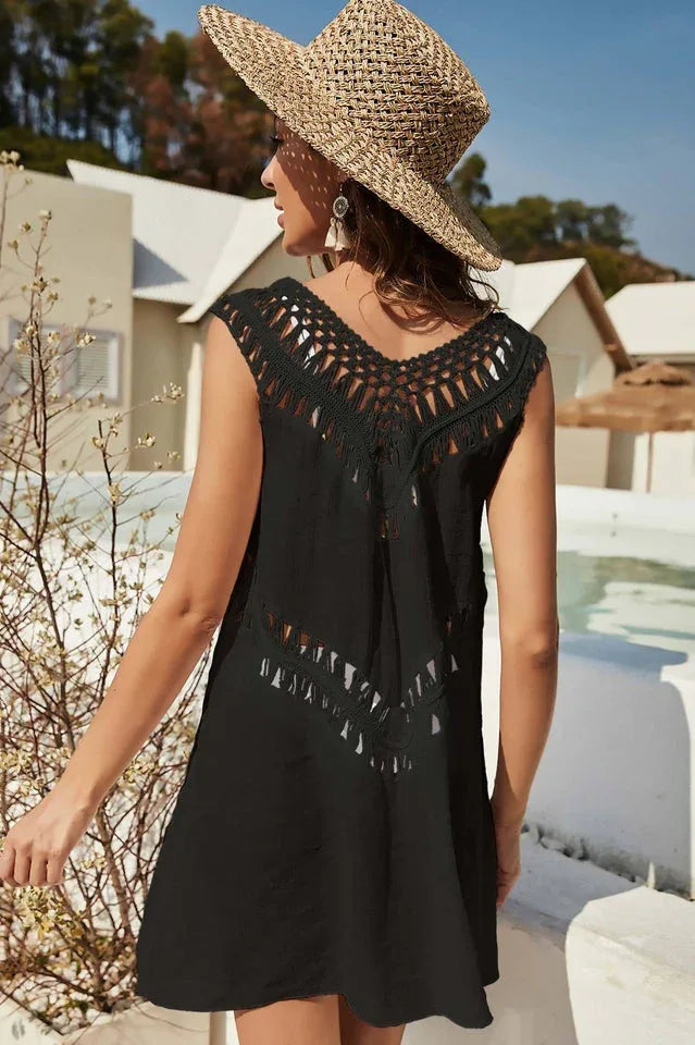 Openwork Knit Beach Cover-Up Dress - View 9 | TEVQA