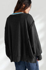 Oversized Contrast Trim Sweatshirt - View 13 | TEVQA