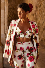 White three piece suit with red roses - View 11 | TEVQA