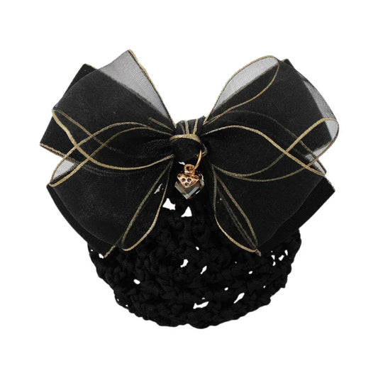 Elegant Bow Hair Snood Clip with Crystal Charm (3.9 Inch) - TEVQA