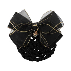 Elegant Bow Hair Snood Clip with Crystal Charm (3.9 Inch)