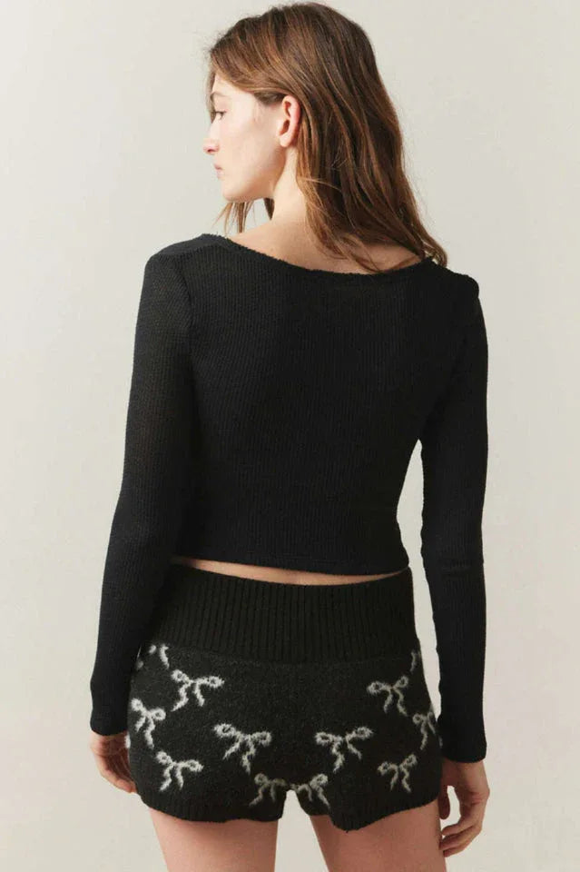 Coquette Ribbed Knit Crop Top - TEVQA